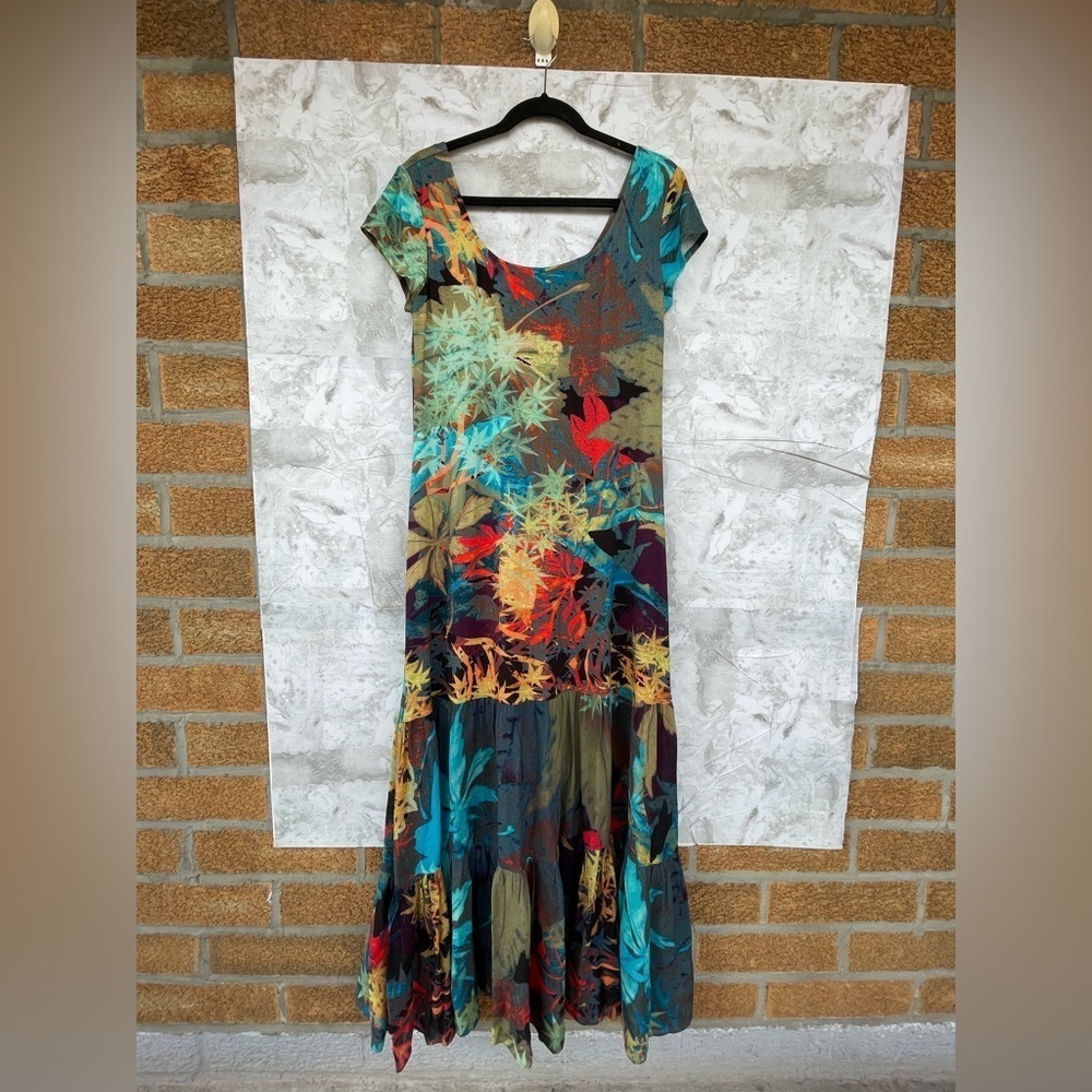 Peruvian Connection Maximalist Boho Floral Print Tiered Maxi Dress M - Artsy - Picture 4 of 10